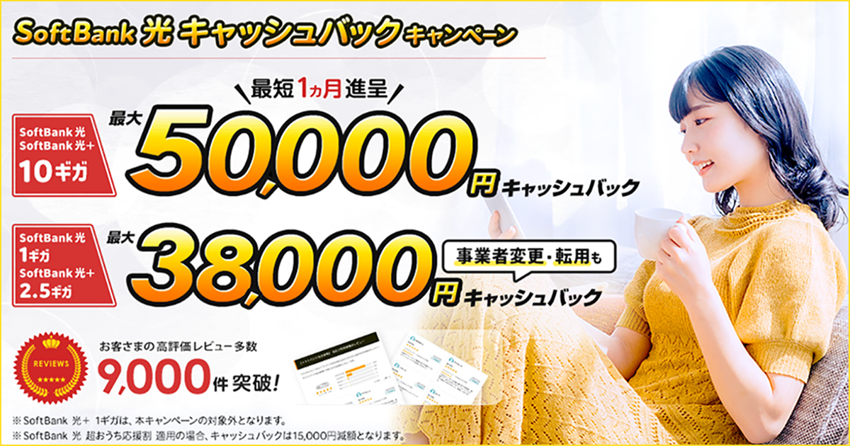 SoftBank光 代理店「株式会社エヌズカンパニー」［特設サイト］キャッシュバックキャンペーン